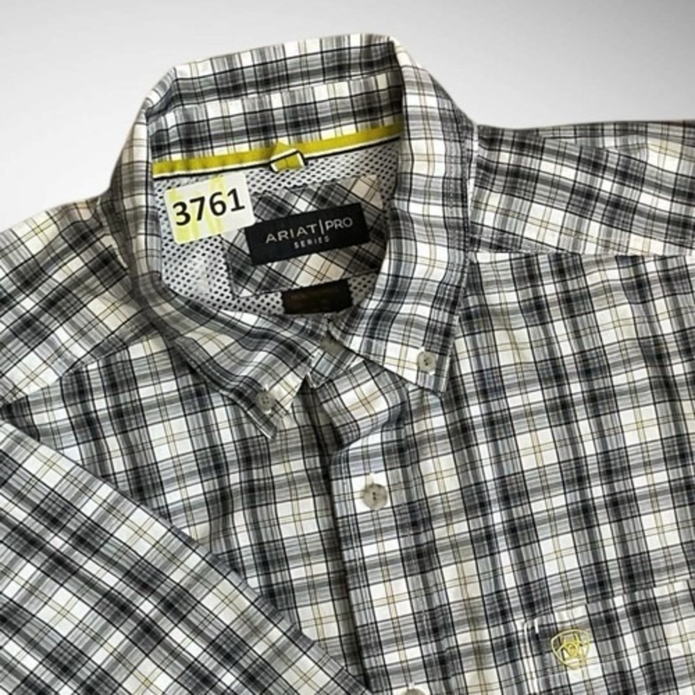 Ariat Pro Series Gray Plaid Stretch Short Sleeve Button Up Shirt Men XL Vietnam‎
